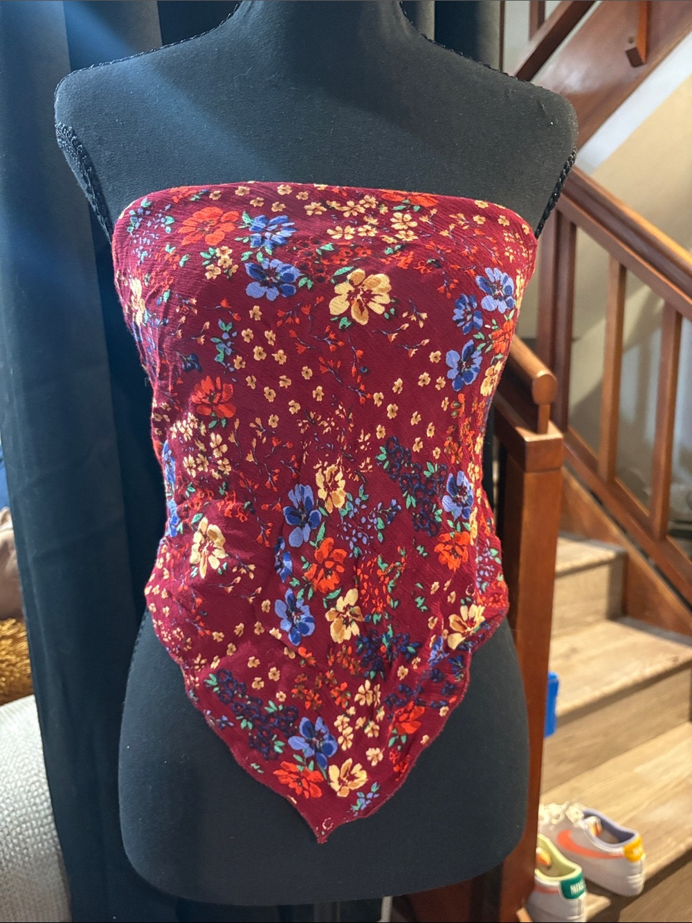 Free People Floral Strapless Bandana Top - Burgundy